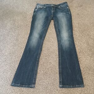 Miss Me Mid-Rise Embellished Slim Bootcut Y2K Denim Jeans Women's Size 28